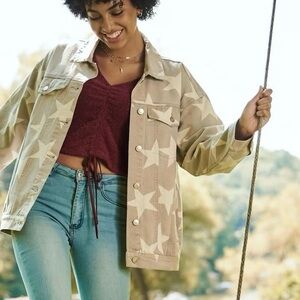 Altar’d State Star Struck Denim Jacket Sz S Button-Up Oversized Shacket